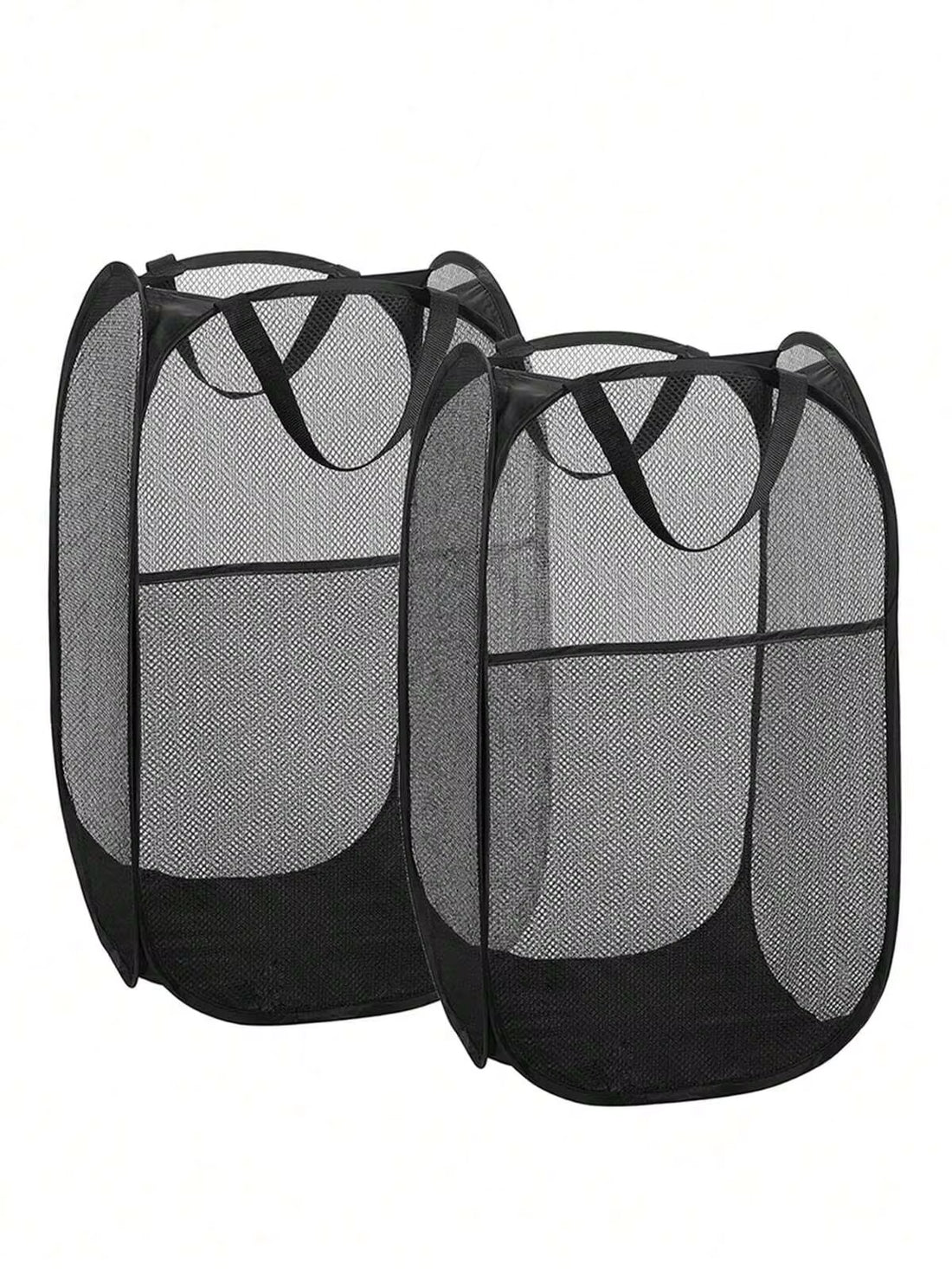Collapsible Pop-Up Laundry Basket (Black) – Hamper With Sturdy Handles & Side Pocket. Mesh Design Makes It Portable And Foldable, Ideal As A Dirty Clothes Hamper For Dorms, Laundry Rooms And Bathrooms-Practical For Organized Clothing Storage.