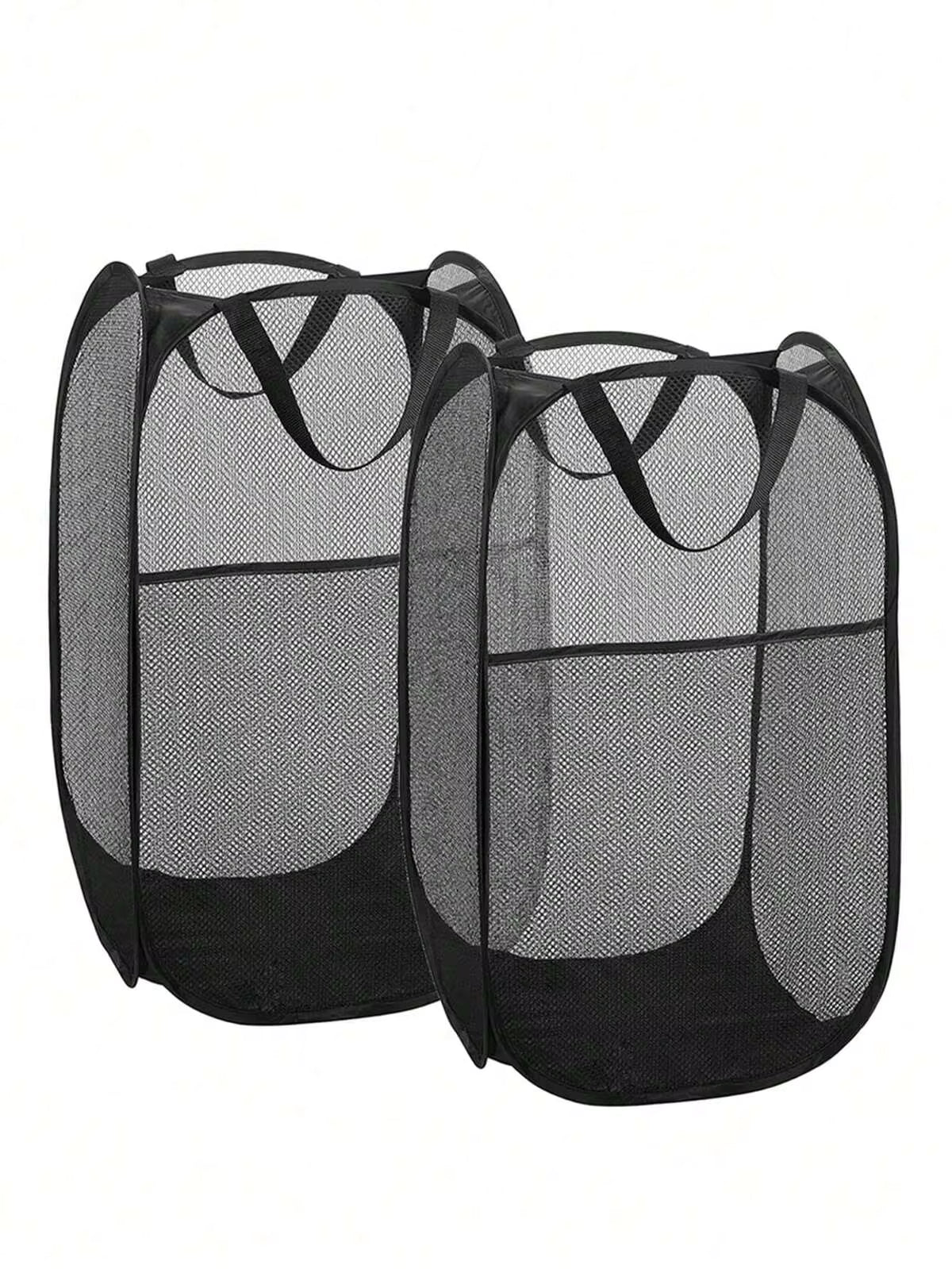 Collapsible Pop-Up Laundry Basket (Black) – Hamper With Sturdy Handles & Side Pocket. Mesh Design Makes It Portable And Foldable, Ideal As A Dirty Clothes Hamper For Dorms, Laundry Rooms And Bathrooms-Practical For Organized Clothing Storage.